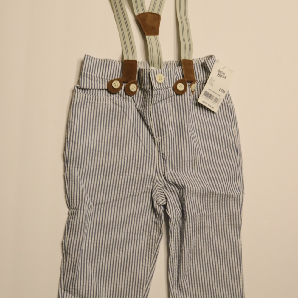 NWT: Seersucker Pants with Suspenders